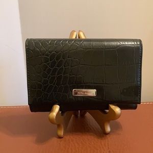 Pre-loved Nine West black faux leather tri-fold snap wallet
